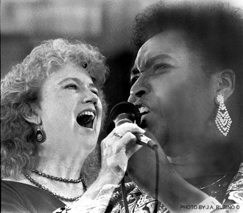 Holly Near with Linda Tillery RMF 1986  Photo by J.A.Rubino